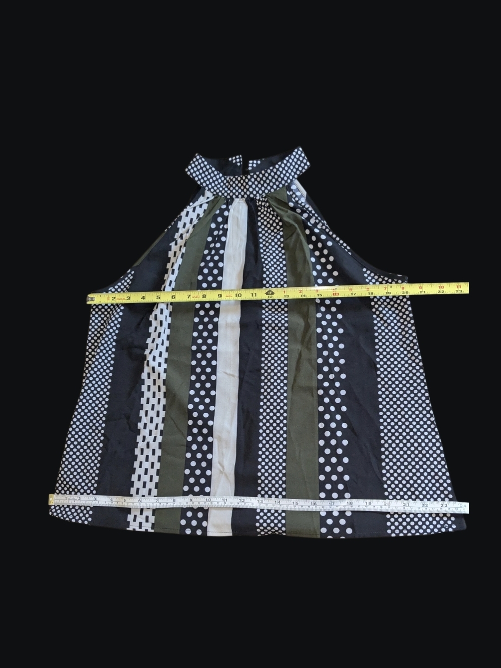 Shein Curve Stripe & Polka Dot Top in Black, White & Olive Size 0XL - Picture 4 of 7
